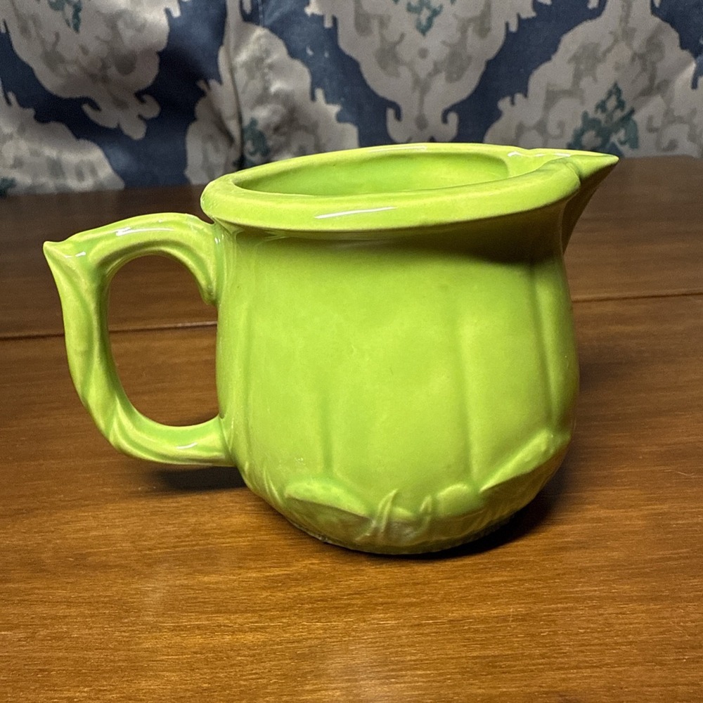 Vintage Ceramic Mushroom Creamer Green Handmade